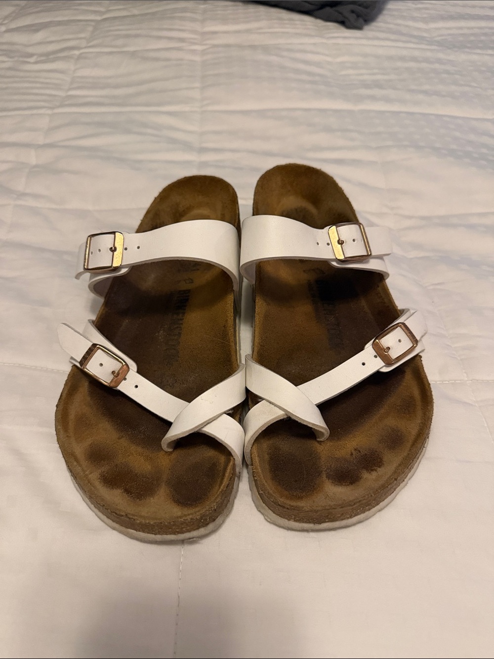 Birkenstock White Double Buckle Cork Footbed Sandals